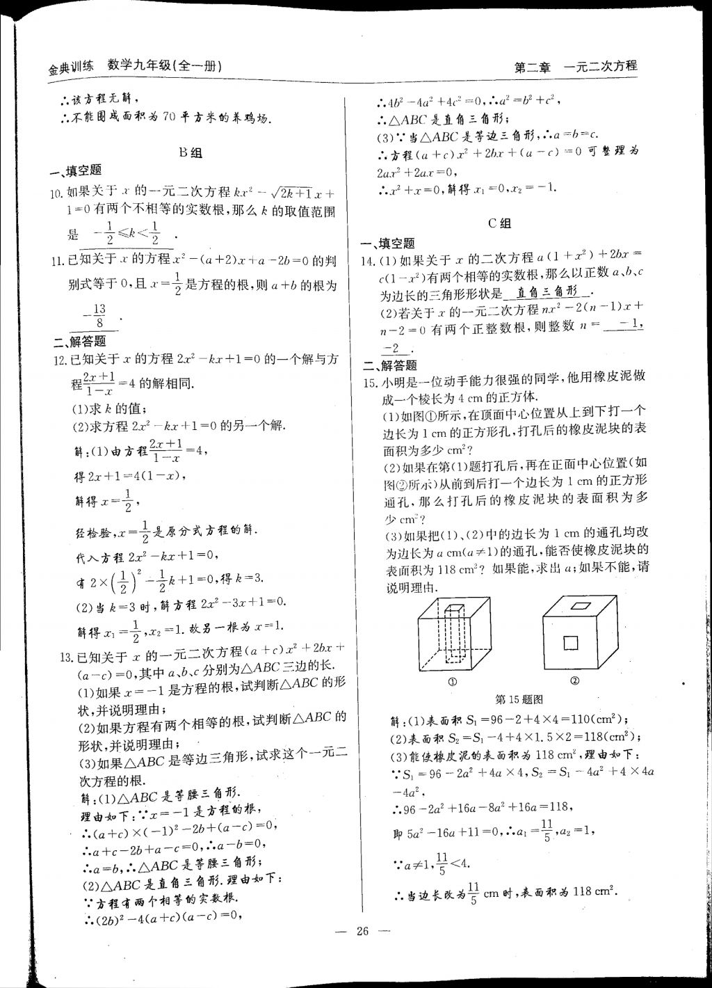 2017年金典訓(xùn)練九年級數(shù)學(xué)全一冊 參考答案第26頁