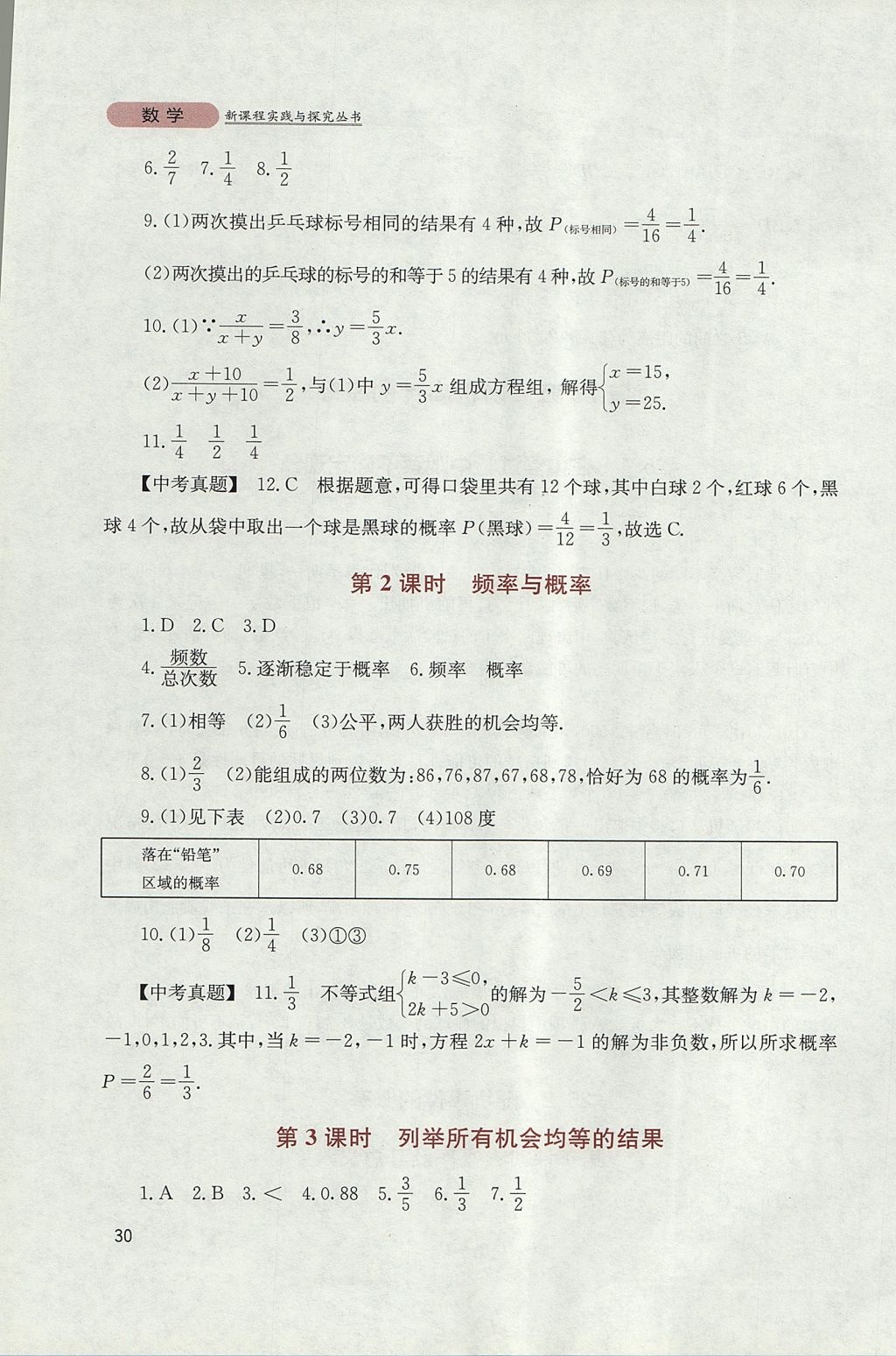 2017年新课程实践与探究丛书九年级数学上册华师大版 参考答案第30页