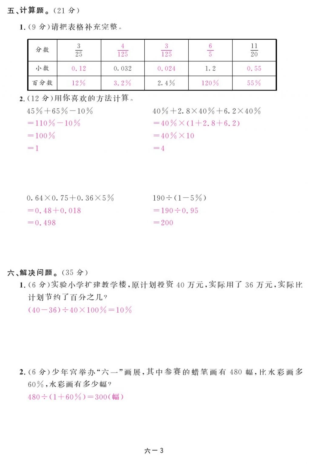 2017年領(lǐng)航新課標(biāo)練習(xí)冊六年級數(shù)學(xué)上冊人教版 參考答案第27頁