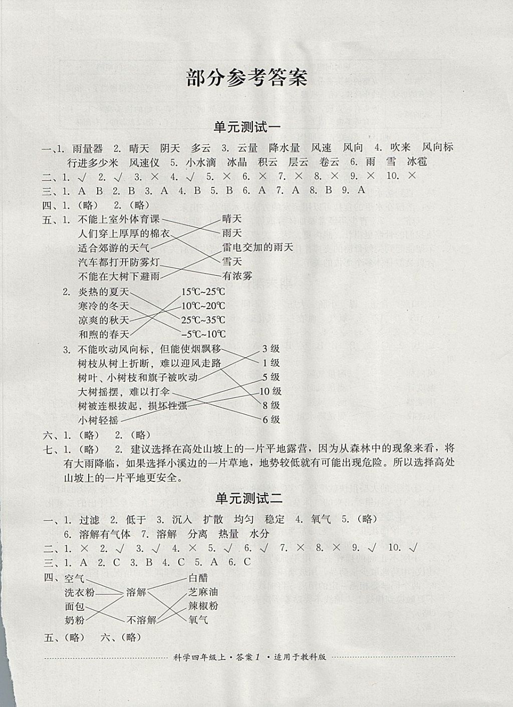 2017年單元測試四年級科學(xué)上冊教科版 參考答案第1頁