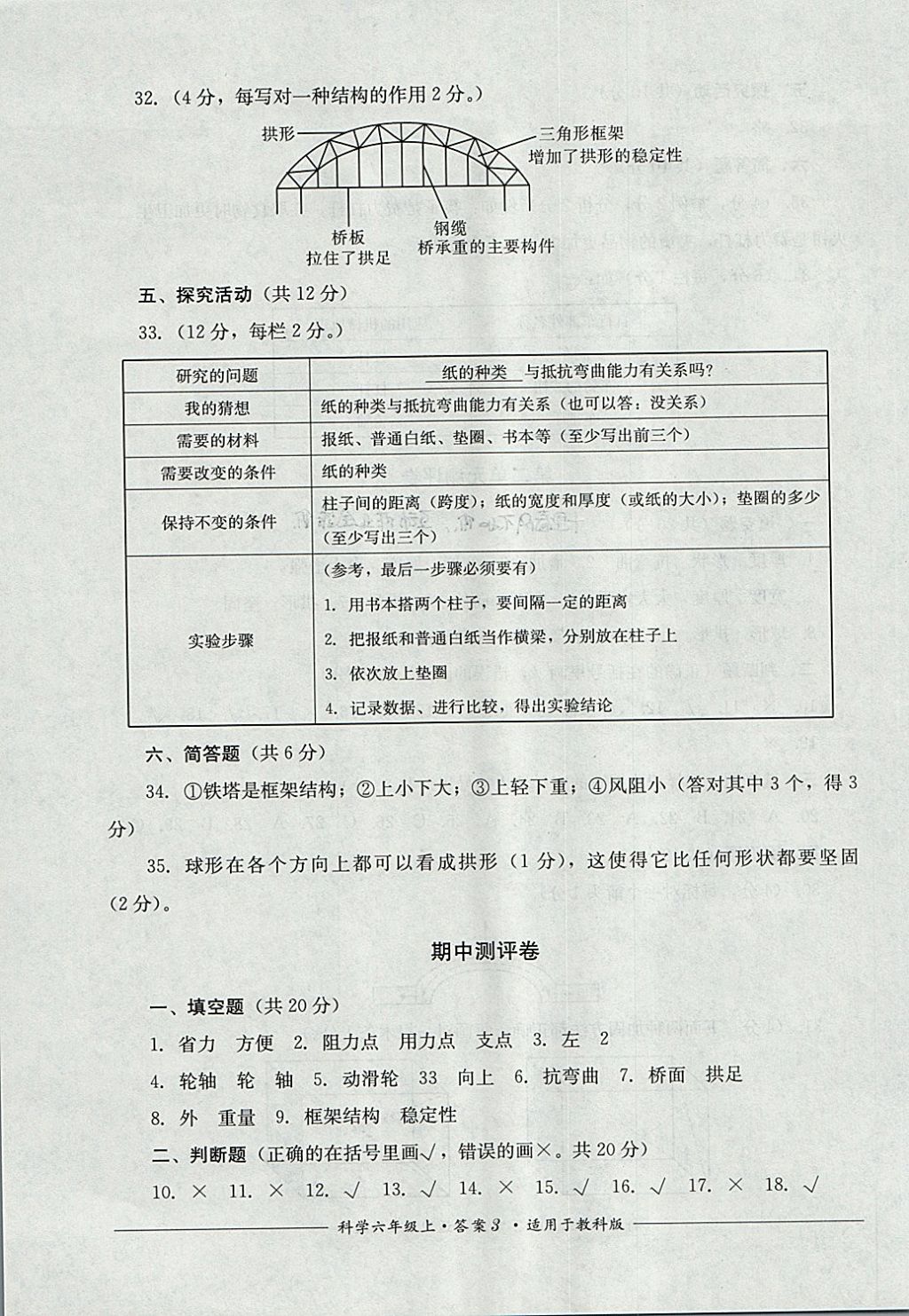 2017年單元測評六年級科學上冊教科版四川教育出版社 參考答案第3頁