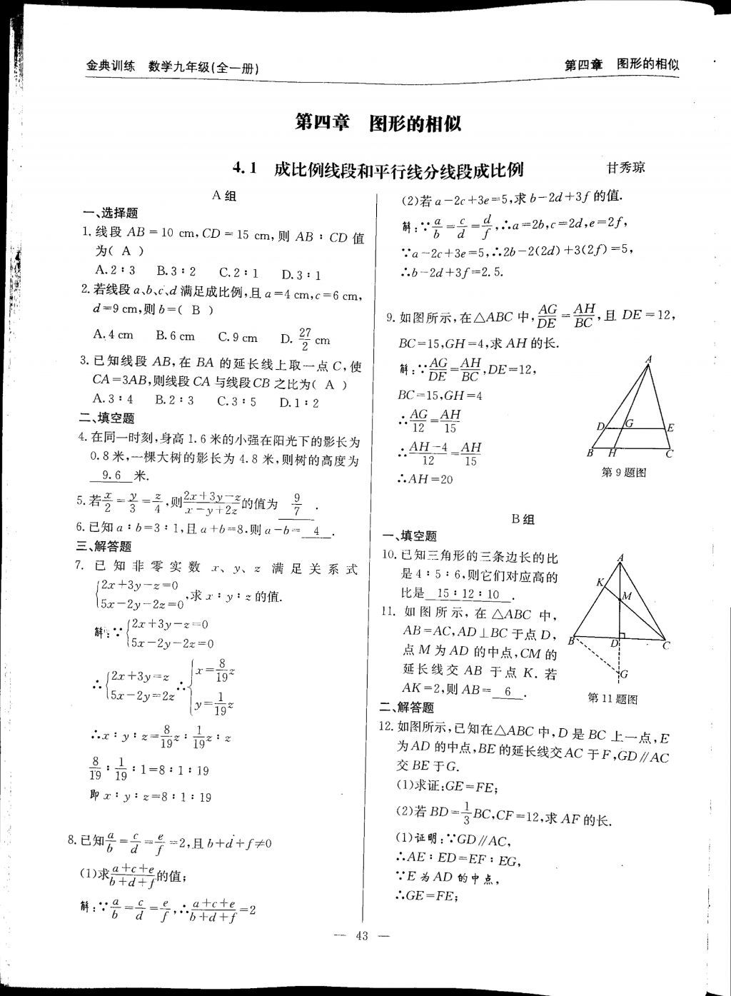 2017年金典訓(xùn)練九年級(jí)數(shù)學(xué)全一冊(cè) 參考答案第43頁(yè)