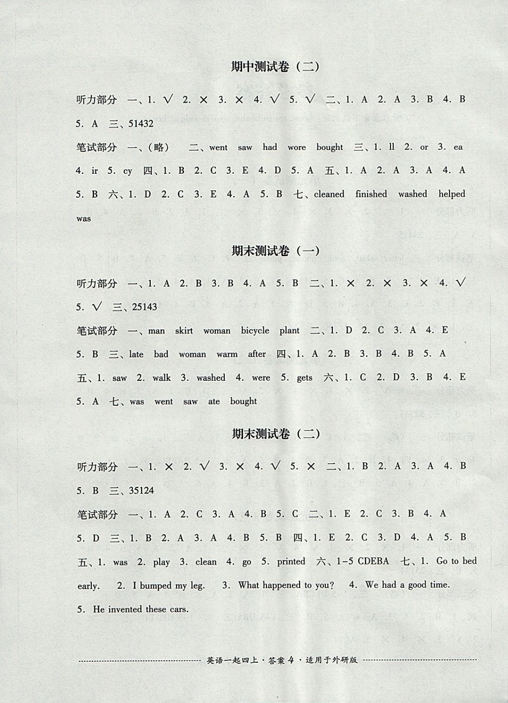 2017年單元測(cè)試四年級(jí)英語(yǔ)上冊(cè)外研版四川教育出版社 參考答案第4頁(yè)