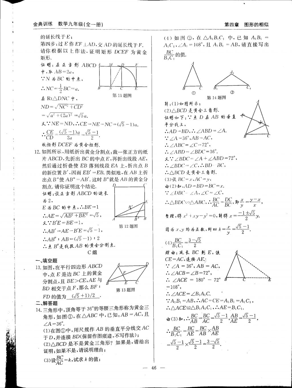 2017年金典訓(xùn)練九年級(jí)數(shù)學(xué)全一冊(cè) 參考答案第46頁(yè)