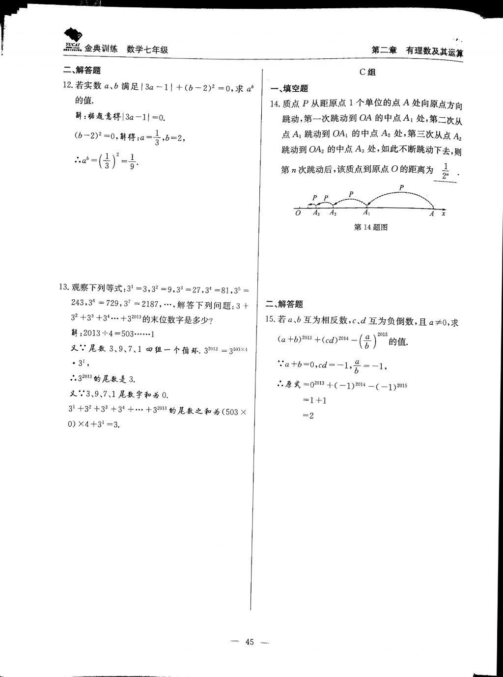 2017年金典训练七年级数学上册北师大版 参考答案第45页