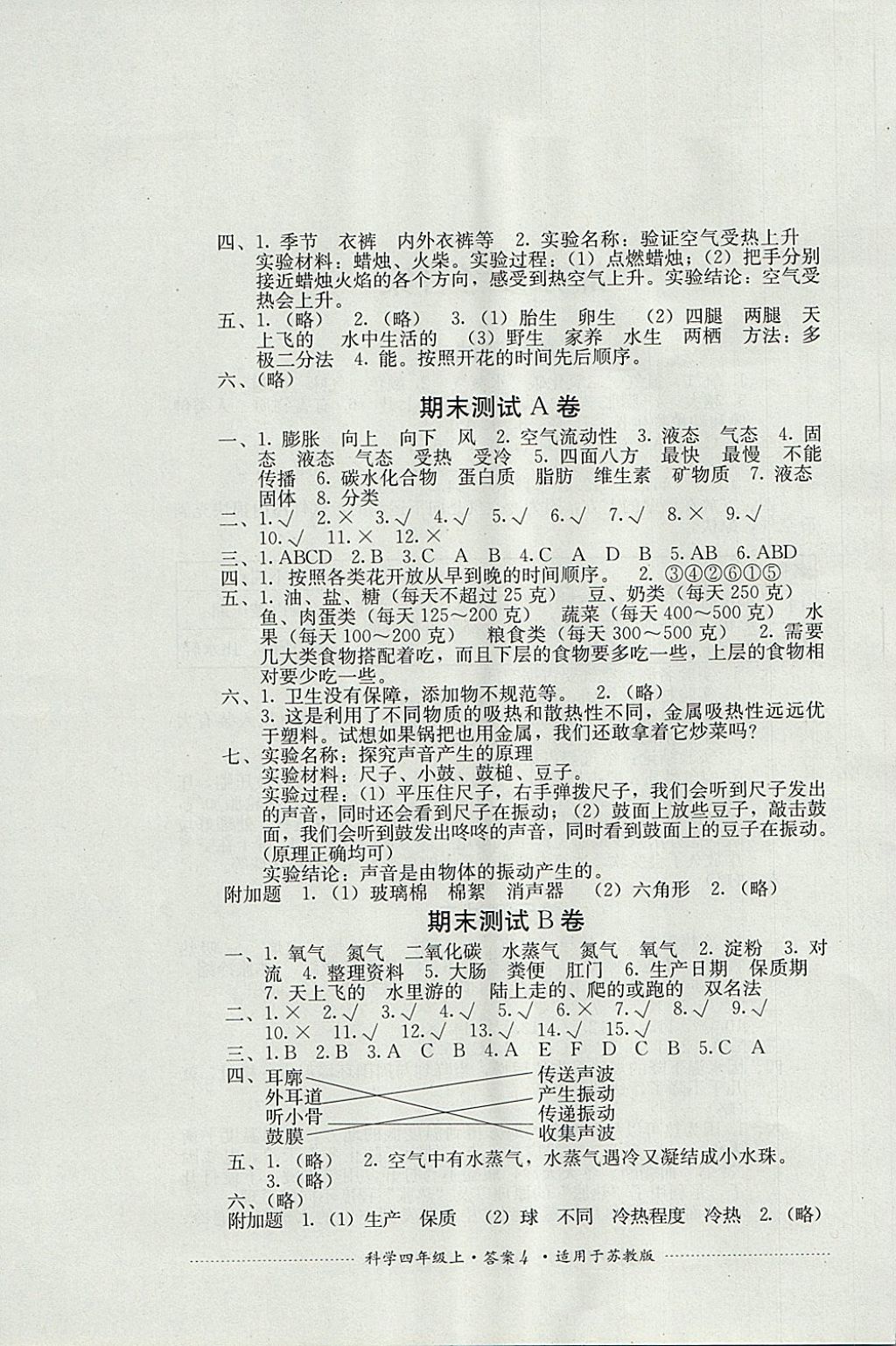 2017年單元測試四年級科學(xué)上冊蘇教版四川教育出版社 參考答案第4頁