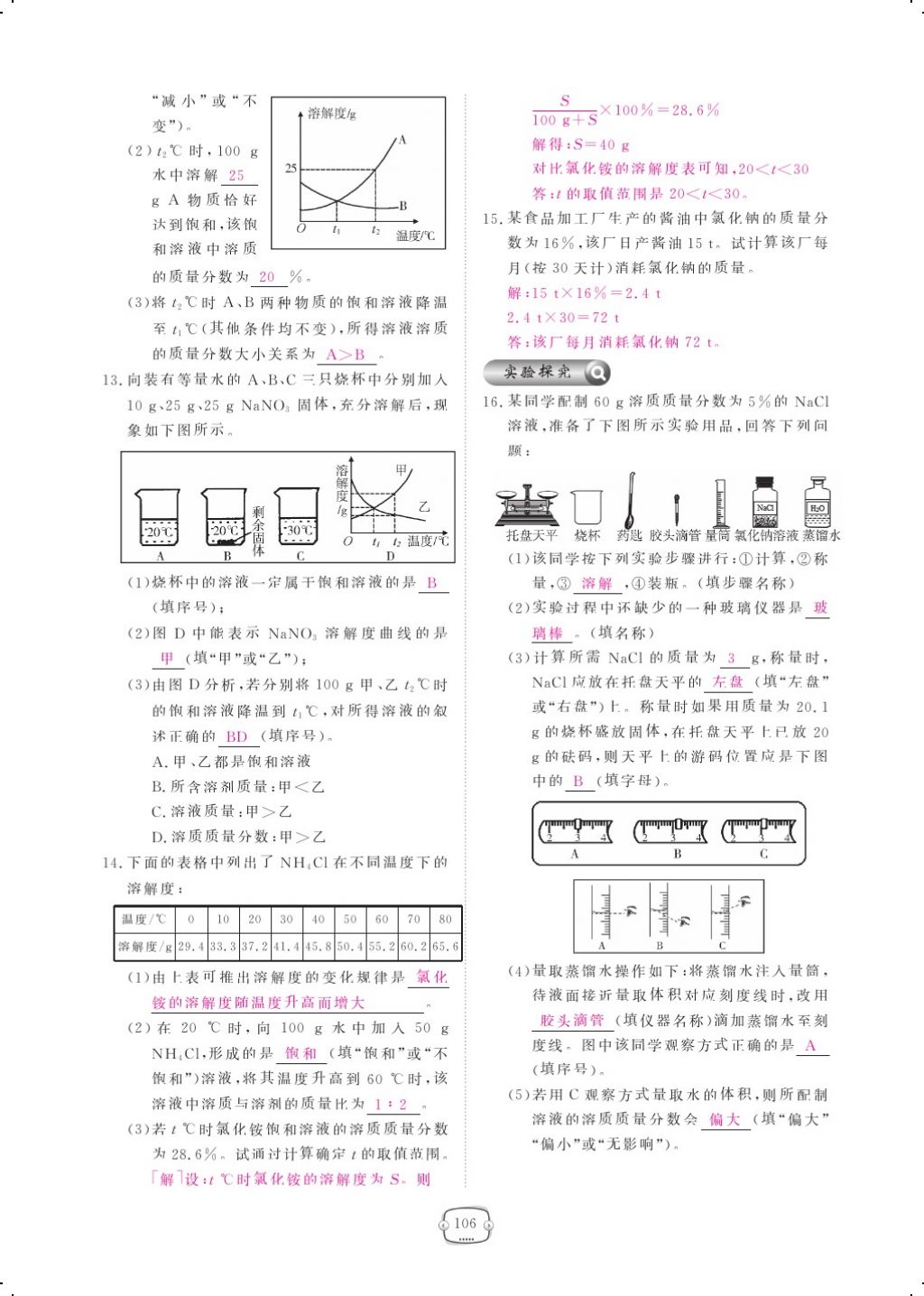 2017年領(lǐng)航新課標(biāo)練習(xí)冊九年級化學(xué)全一冊人教版 參考答案第130頁