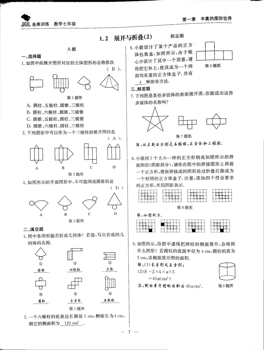 2017年金典训练七年级数学上册北师大版 参考答案第7页