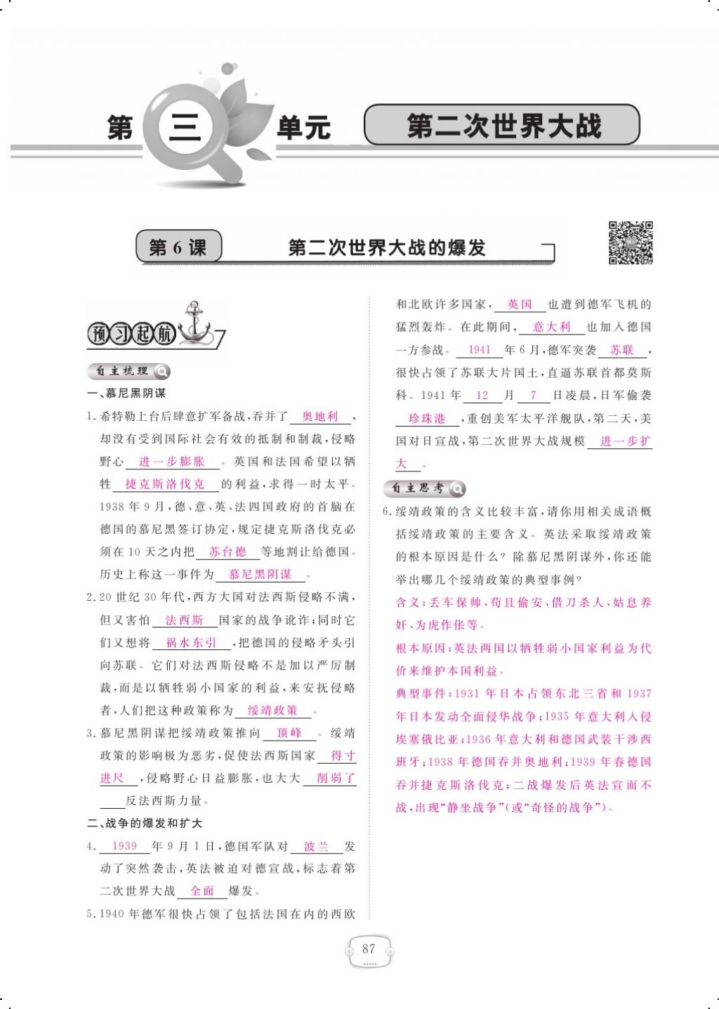 2017年領(lǐng)航新課標練習(xí)冊九年級歷史全一冊人教版 參考答案第95頁