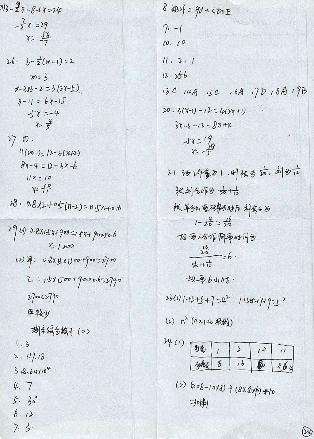 2017年配套練習(xí)冊七年級數(shù)學(xué)上冊人教版人民教育出版社 參考答案第24頁