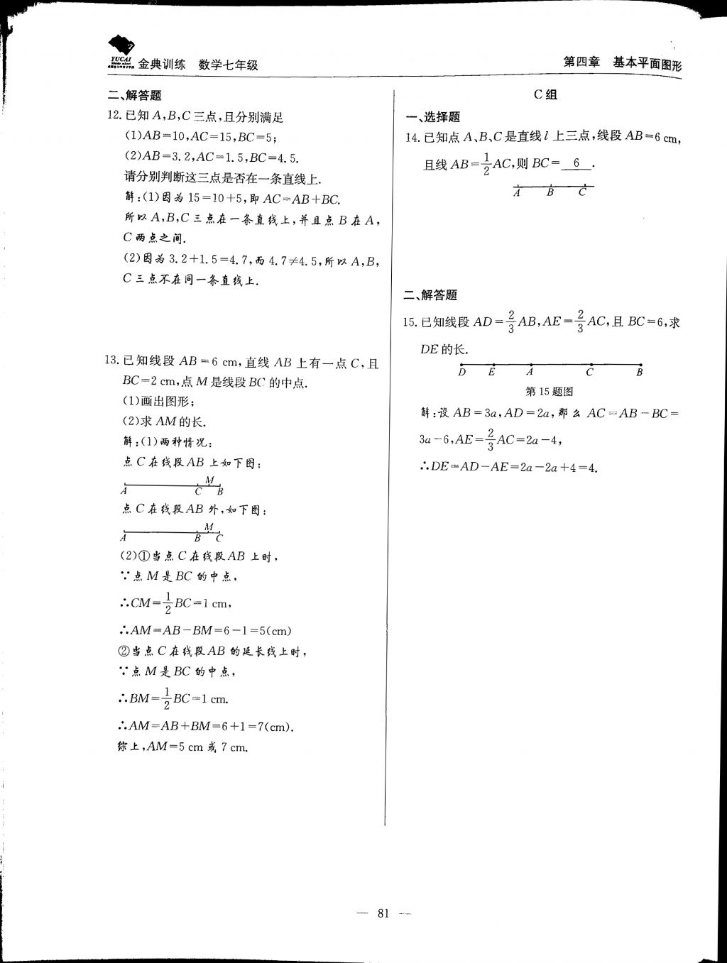 2017年金典训练七年级数学上册北师大版 参考答案第81页