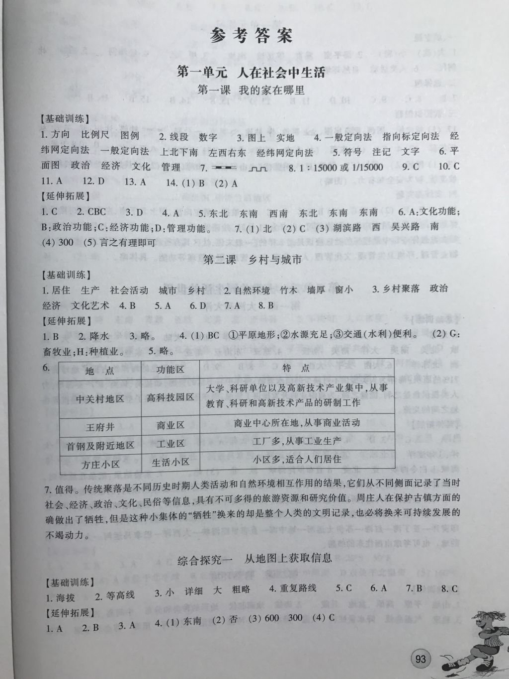 2017年同步练习七年级历史与社会上册人教版浙江教育出版社 参考答案第1页