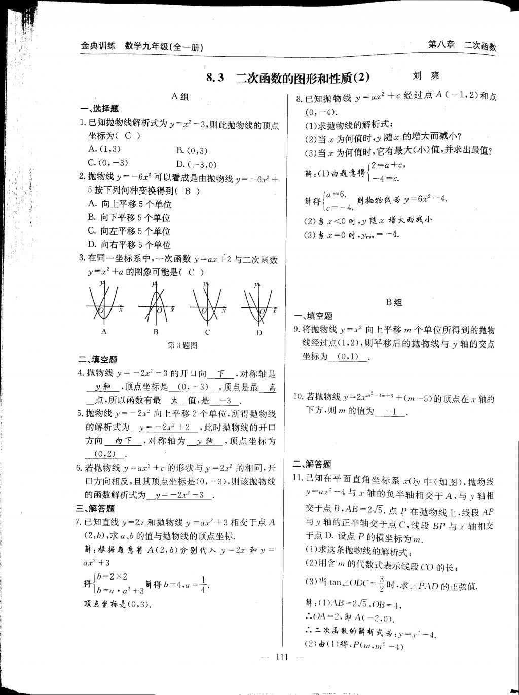 2017年金典訓(xùn)練九年級(jí)數(shù)學(xué)全一冊(cè) 參考答案第111頁(yè)