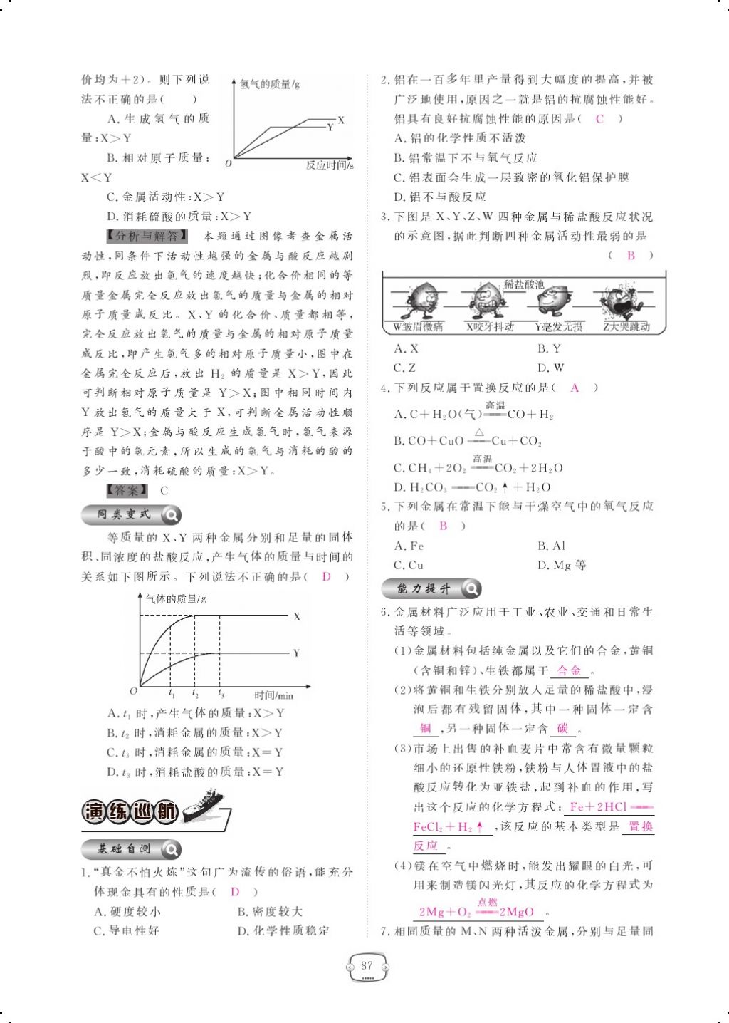 2017年領(lǐng)航新課標練習冊九年級化學全一冊人教版 參考答案第111頁