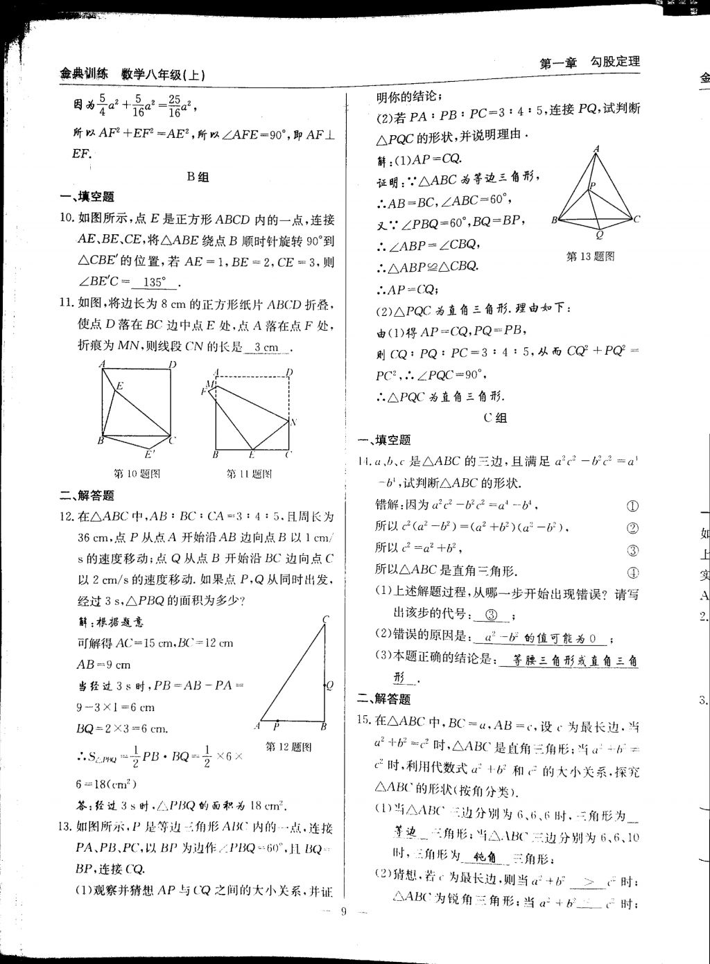 2017年金典訓練八年級數(shù)學上冊北師大版 參考答案第9頁