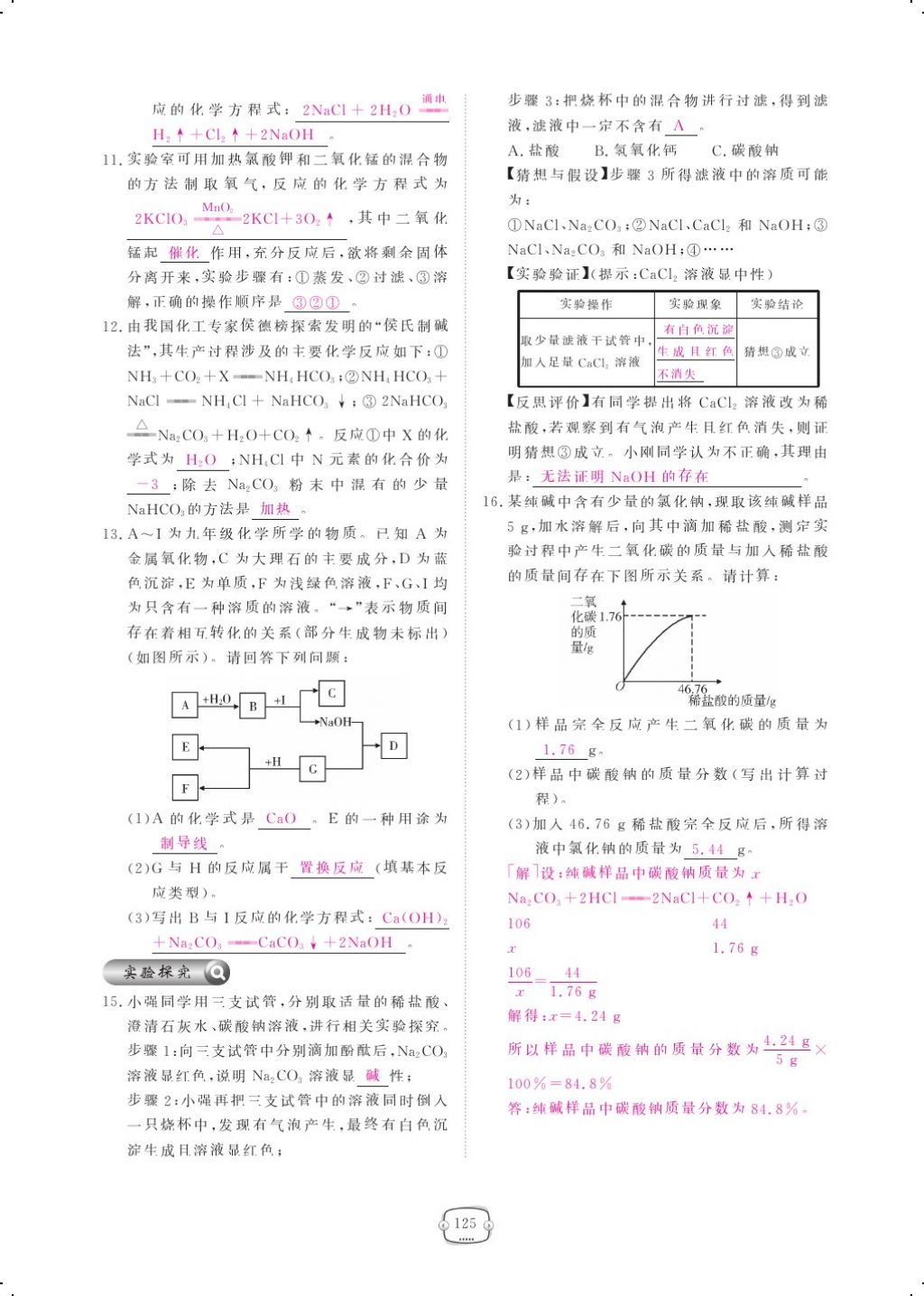 2017年領(lǐng)航新課標(biāo)練習(xí)冊九年級化學(xué)全一冊人教版 參考答案第149頁