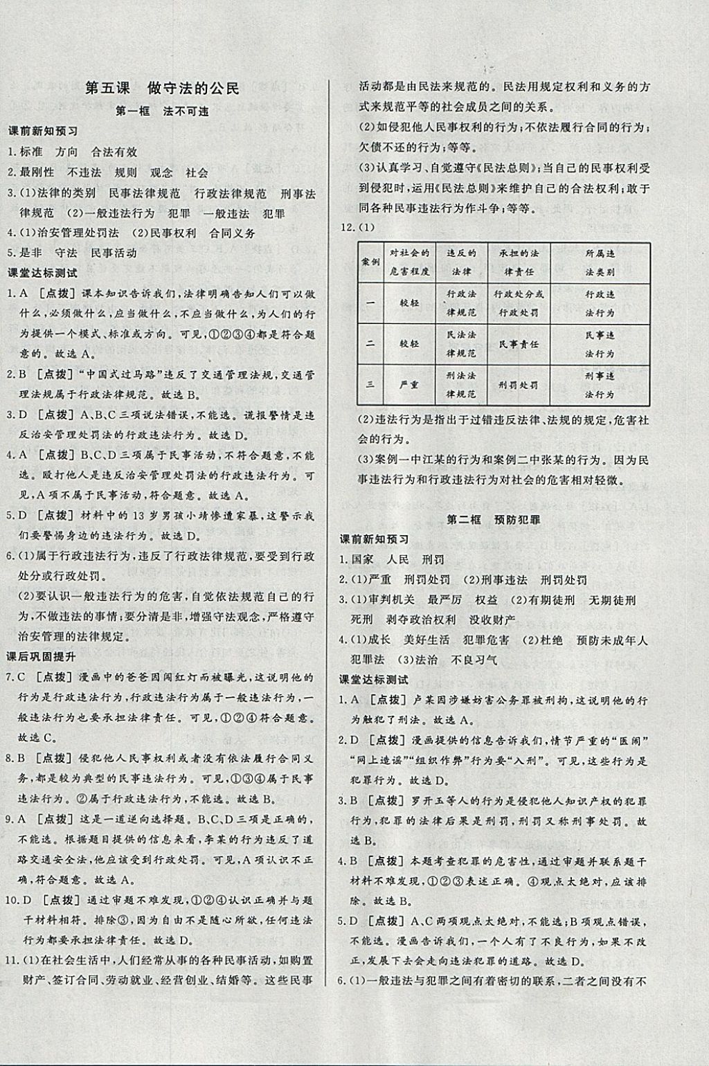 2017年A加优化作业本八年级道德与法治上册人教版 参考答案第8页