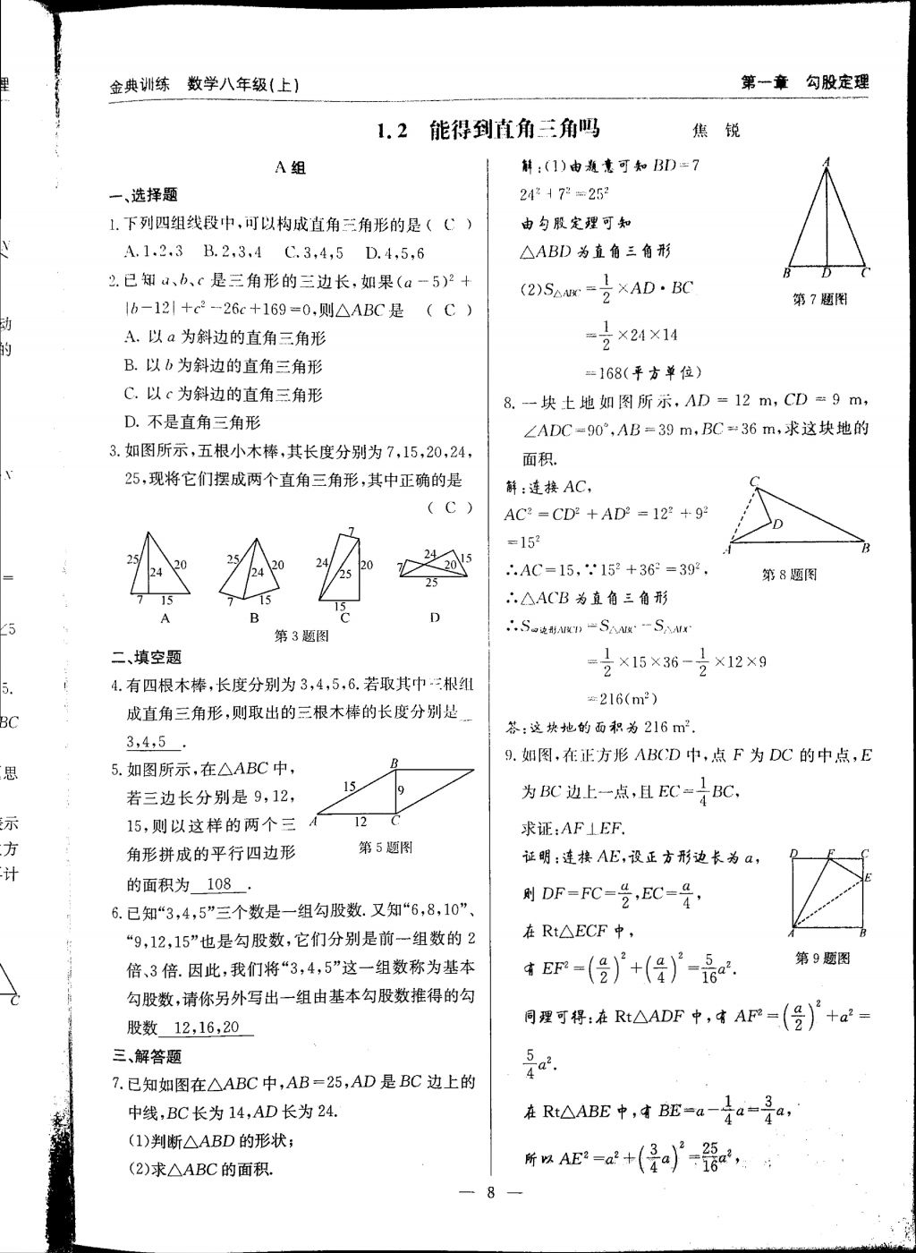 2017年金典訓(xùn)練八年級數(shù)學上冊北師大版 參考答案第8頁