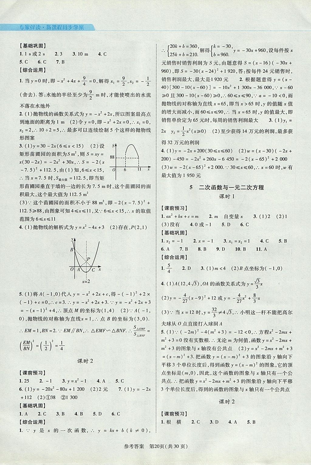 2017年新课程同步学案九年级数学全一册北师大版 参考答案第20页