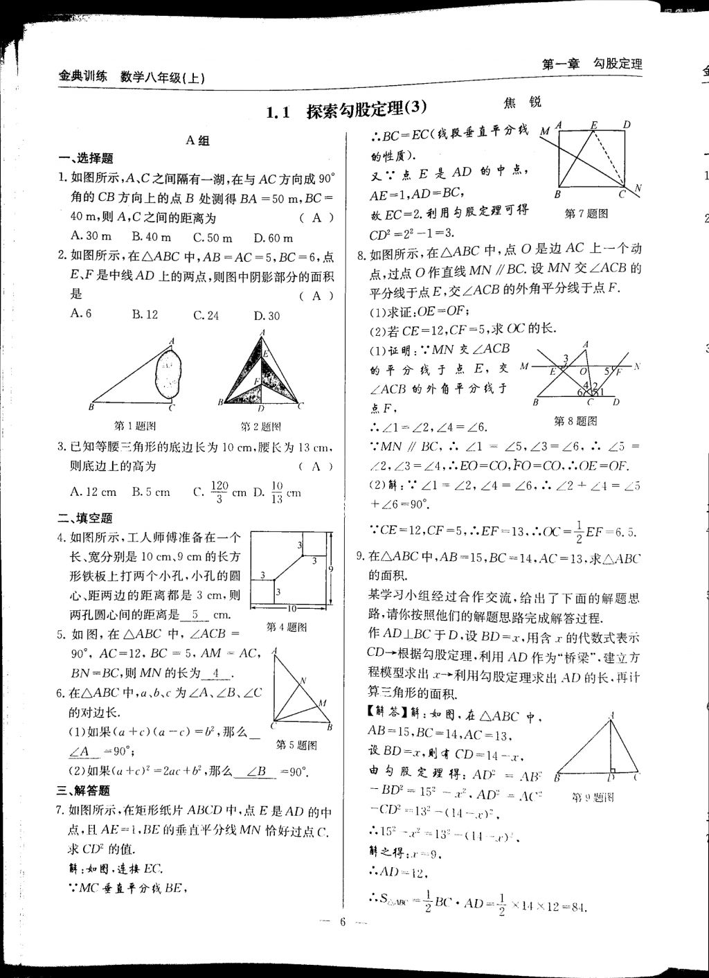 2017年金典訓(xùn)練八年級(jí)數(shù)學(xué)上冊(cè)北師大版 參考答案第6頁(yè)