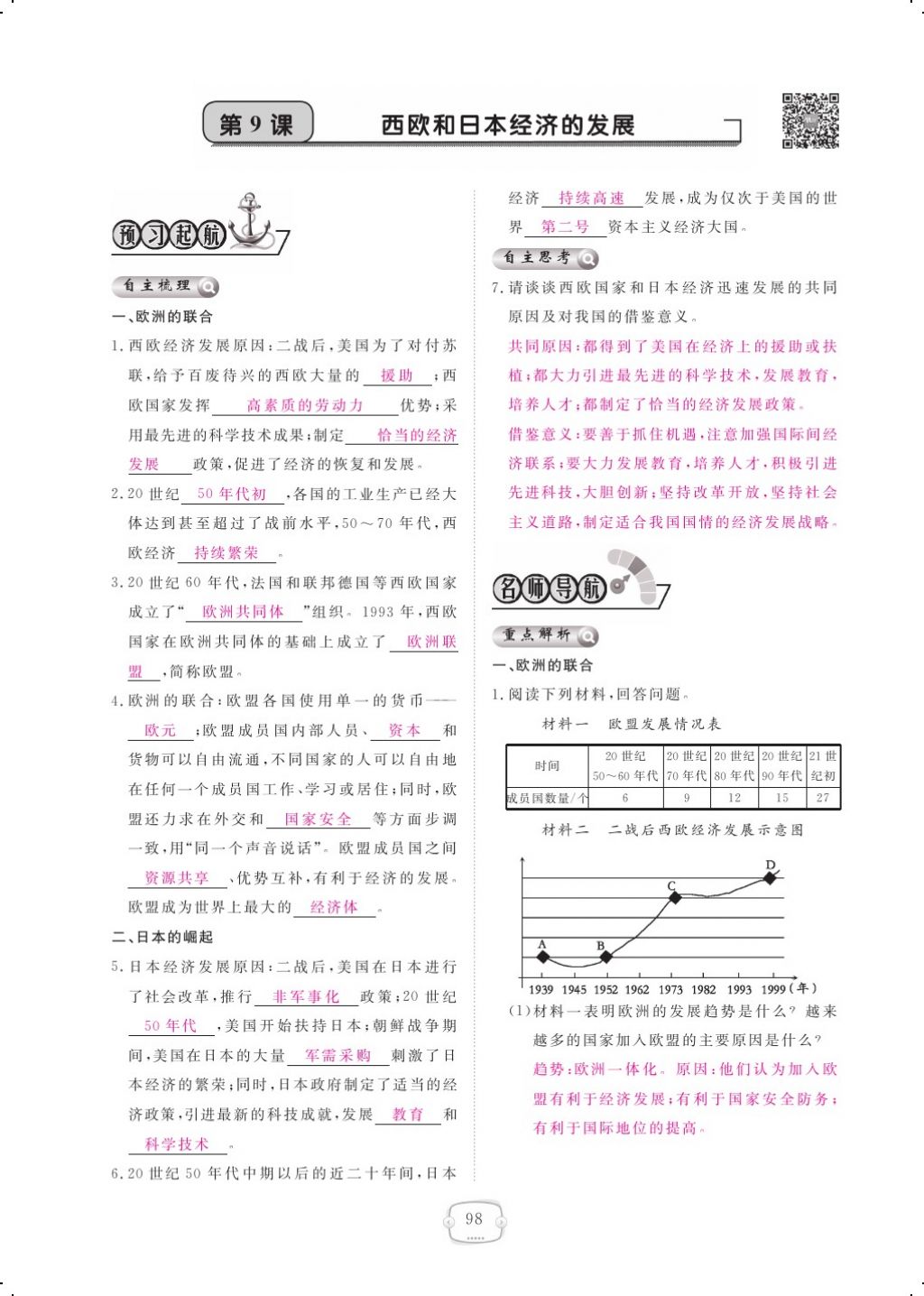 2017年領(lǐng)航新課標(biāo)練習(xí)冊九年級歷史全一冊人教版 參考答案第106頁