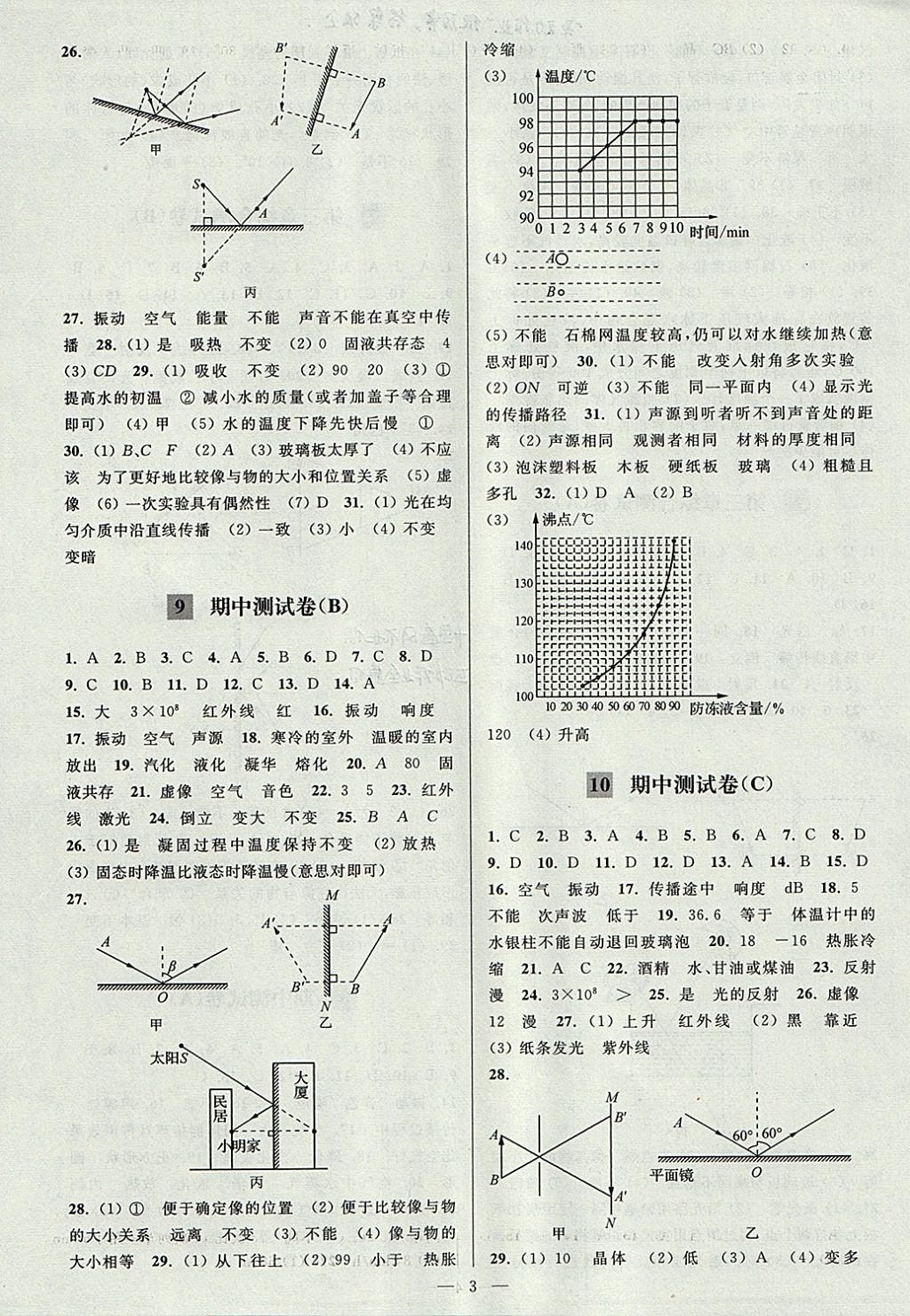 2017年亮点给力大试卷八年级物理上册江苏版 参考答案第3页