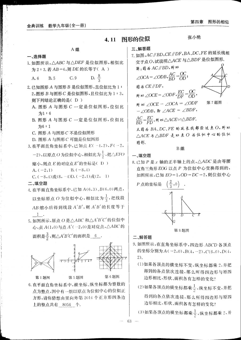 2017年金典訓(xùn)練九年級(jí)數(shù)學(xué)全一冊(cè) 參考答案第63頁(yè)