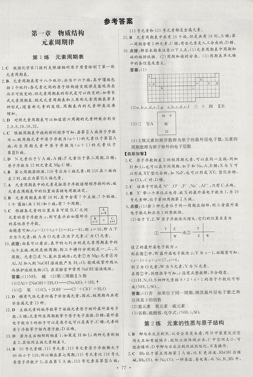 2018年小题巧练化学必修2 参考答案第1页