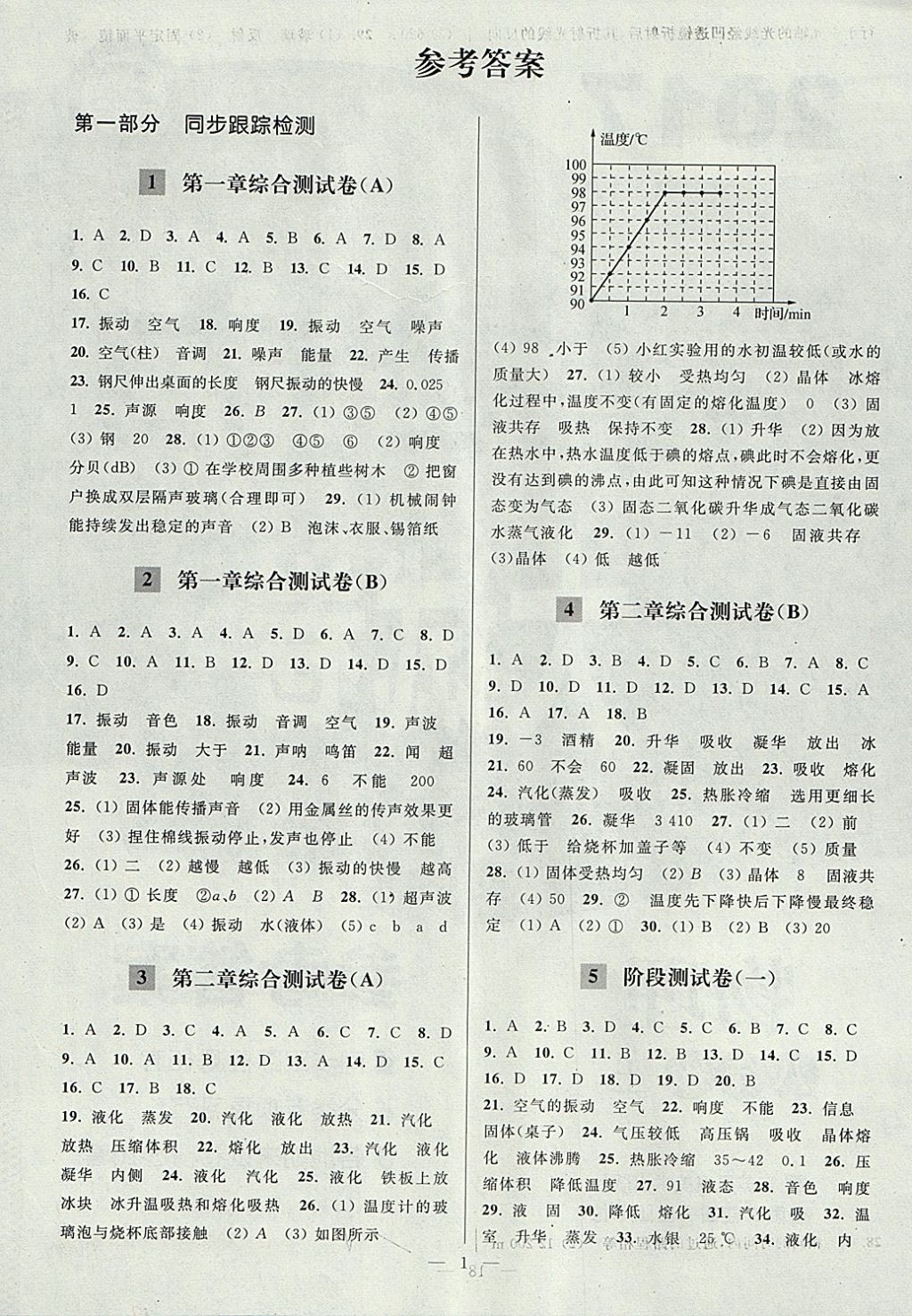 2017年亮点给力大试卷八年级物理上册江苏版 参考答案第1页