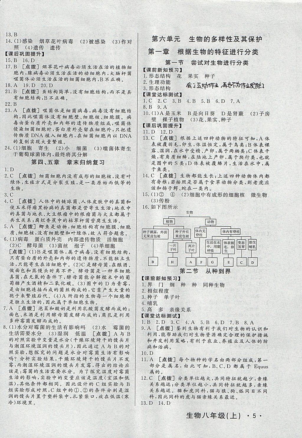 2017年A加优化作业本八年级生物上册人教版 参考答案第10页