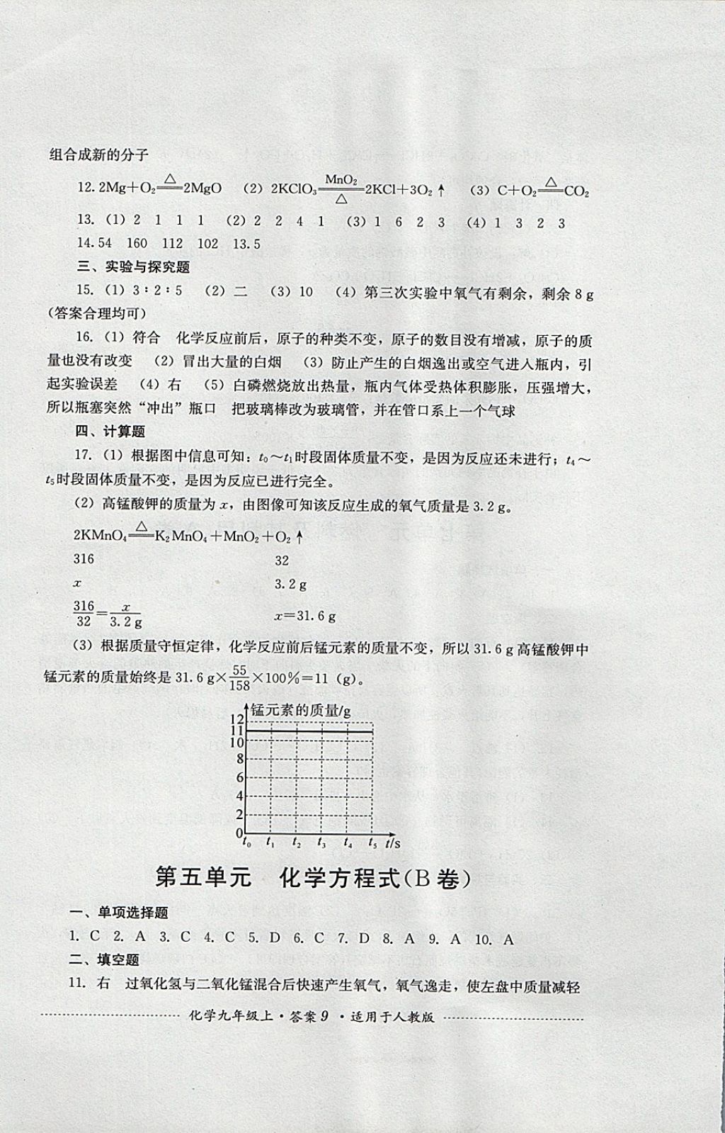 2017年單元測(cè)試九年級(jí)化學(xué)上冊(cè)人教版四川教育出版社 參考答案第9頁(yè)