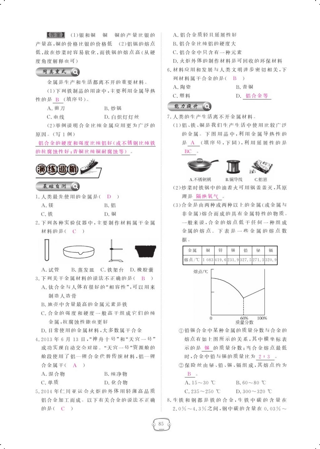 2017年領(lǐng)航新課標(biāo)練習(xí)冊(cè)九年級(jí)化學(xué)全一冊(cè)人教版 參考答案第109頁(yè)