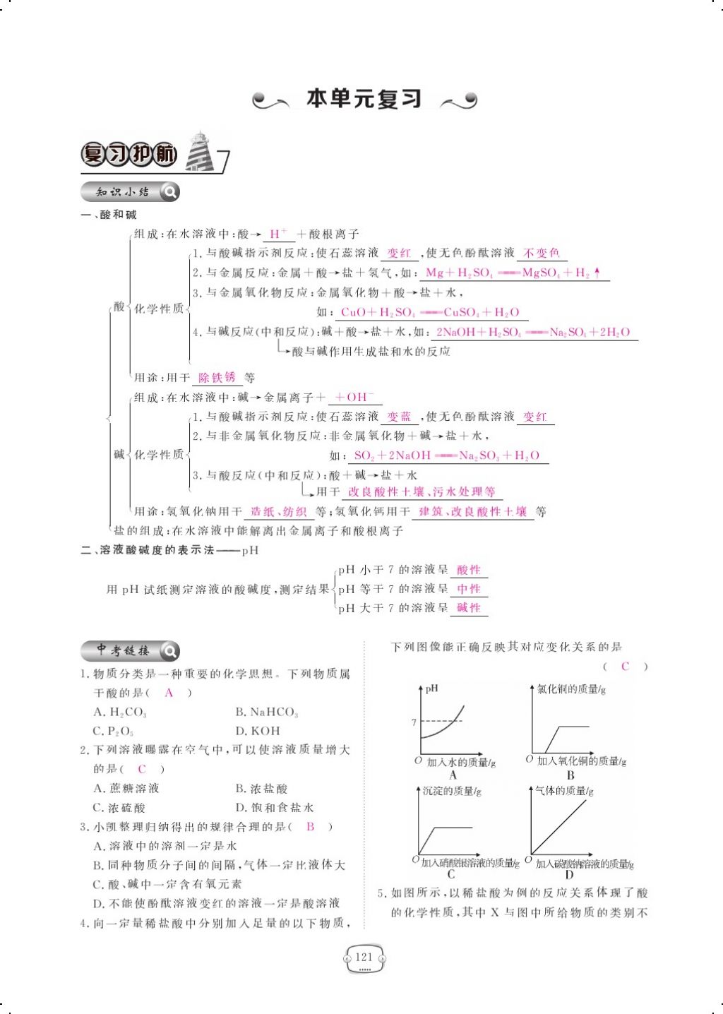 2017年領(lǐng)航新課標(biāo)練習(xí)冊九年級化學(xué)全一冊人教版 參考答案第145頁