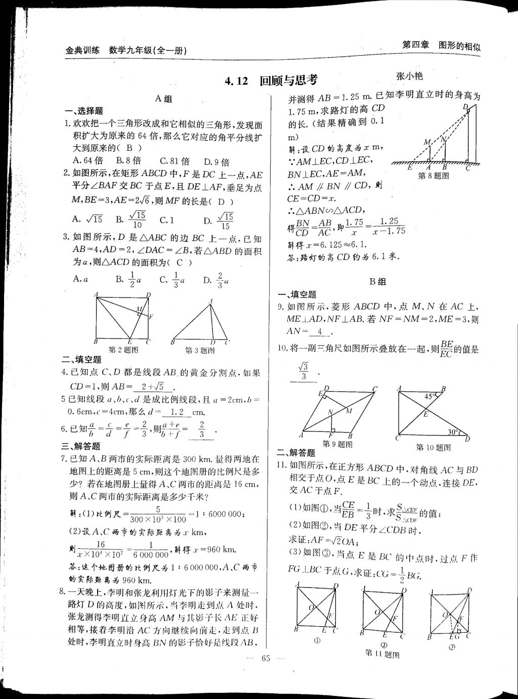 2017年金典訓(xùn)練九年級(jí)數(shù)學(xué)全一冊(cè) 參考答案第65頁(yè)