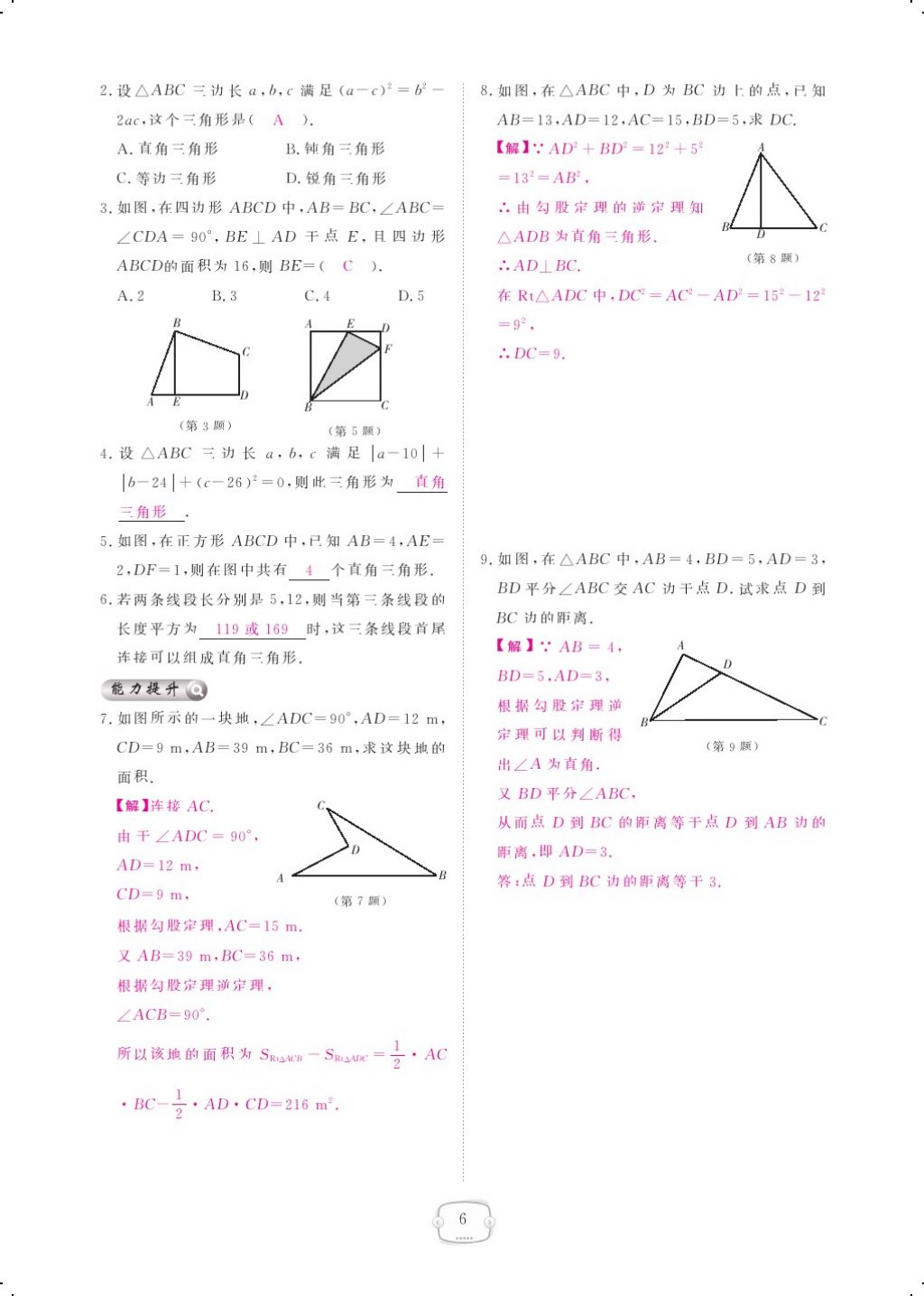 2017年領(lǐng)航新課標(biāo)練習(xí)冊八年級數(shù)學(xué)上冊北師大版 參考答案第24頁