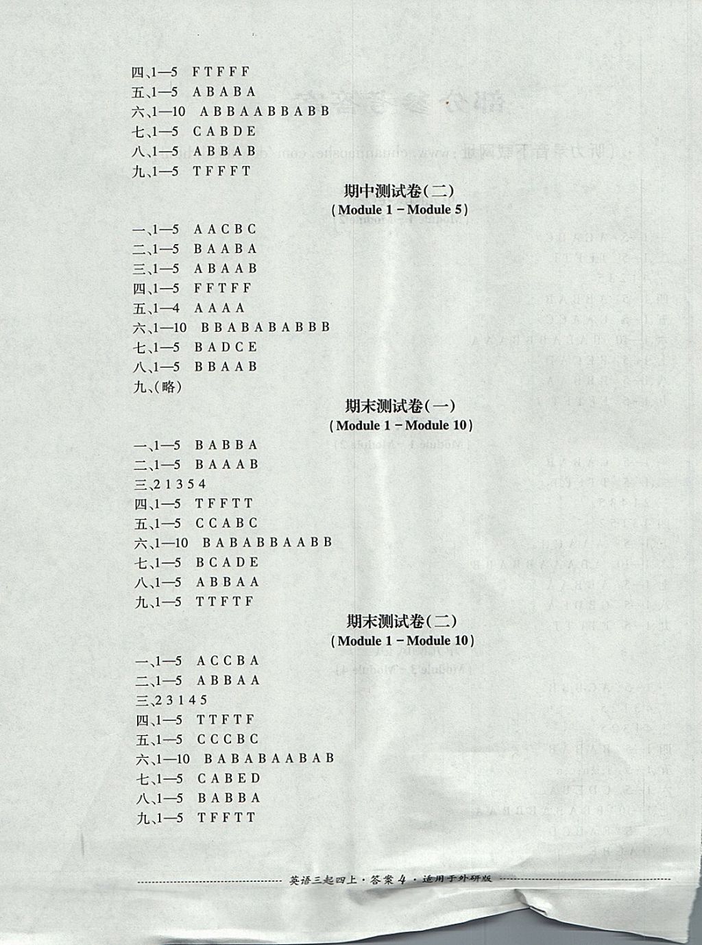 2017年單元測(cè)試四年級(jí)英語上冊(cè)外研版三起四川教育出版社 參考答案第4頁