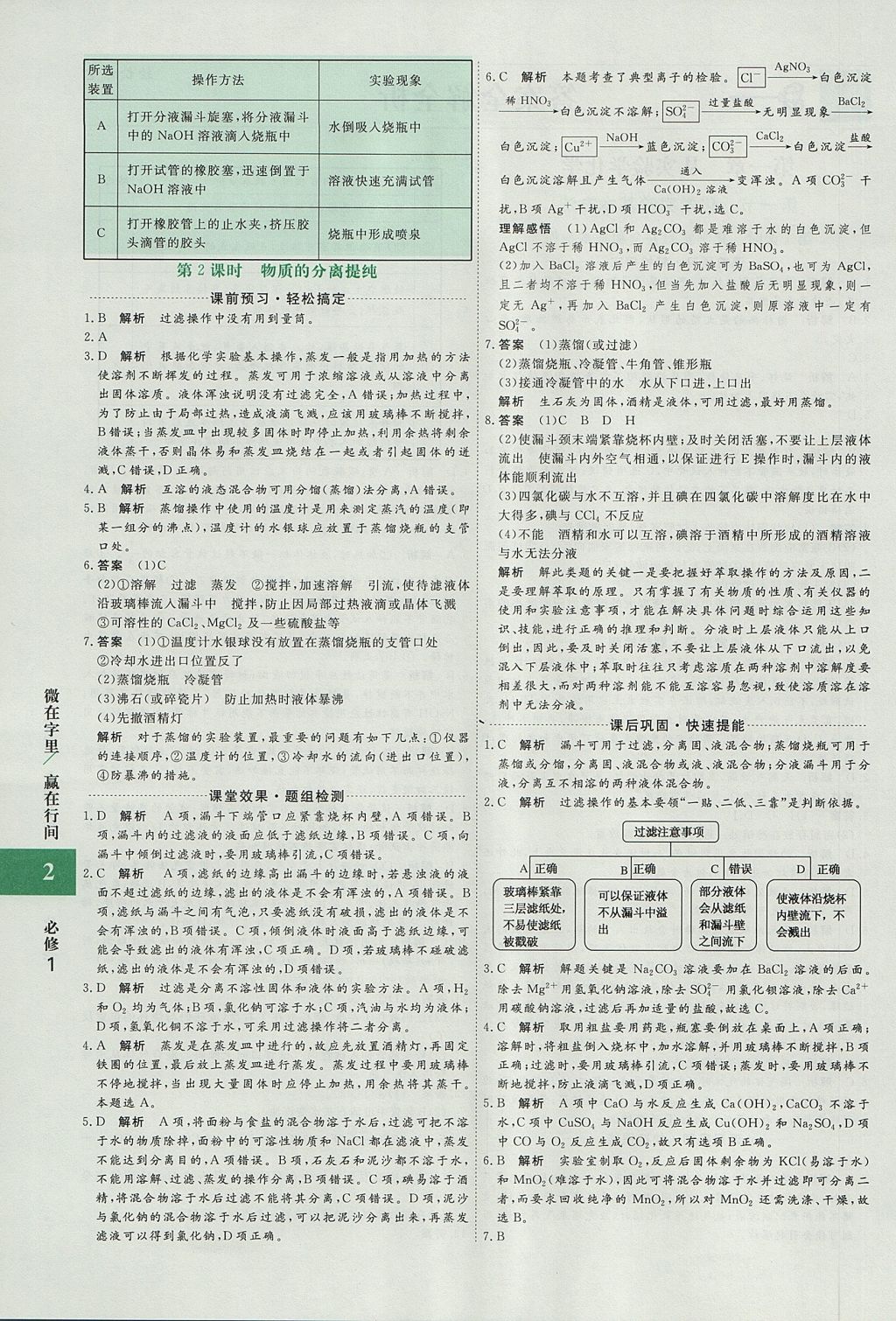 2018年贏在微點輕松課堂化學必修1 參考答案第2頁