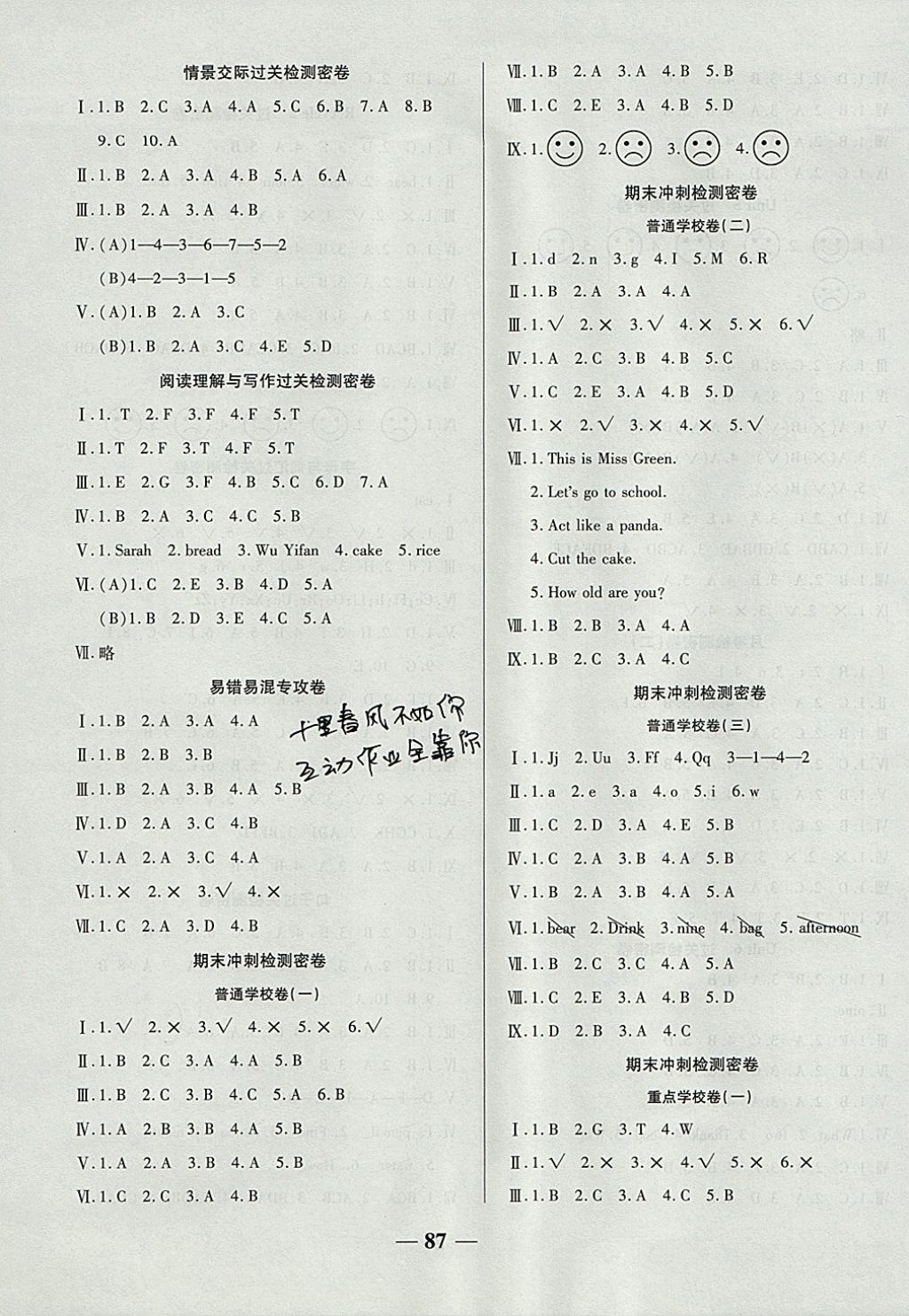 2017年金質(zhì)教輔一卷搞定沖刺100分三年級(jí)英語(yǔ)上冊(cè)人教版 參考答案第3頁(yè)