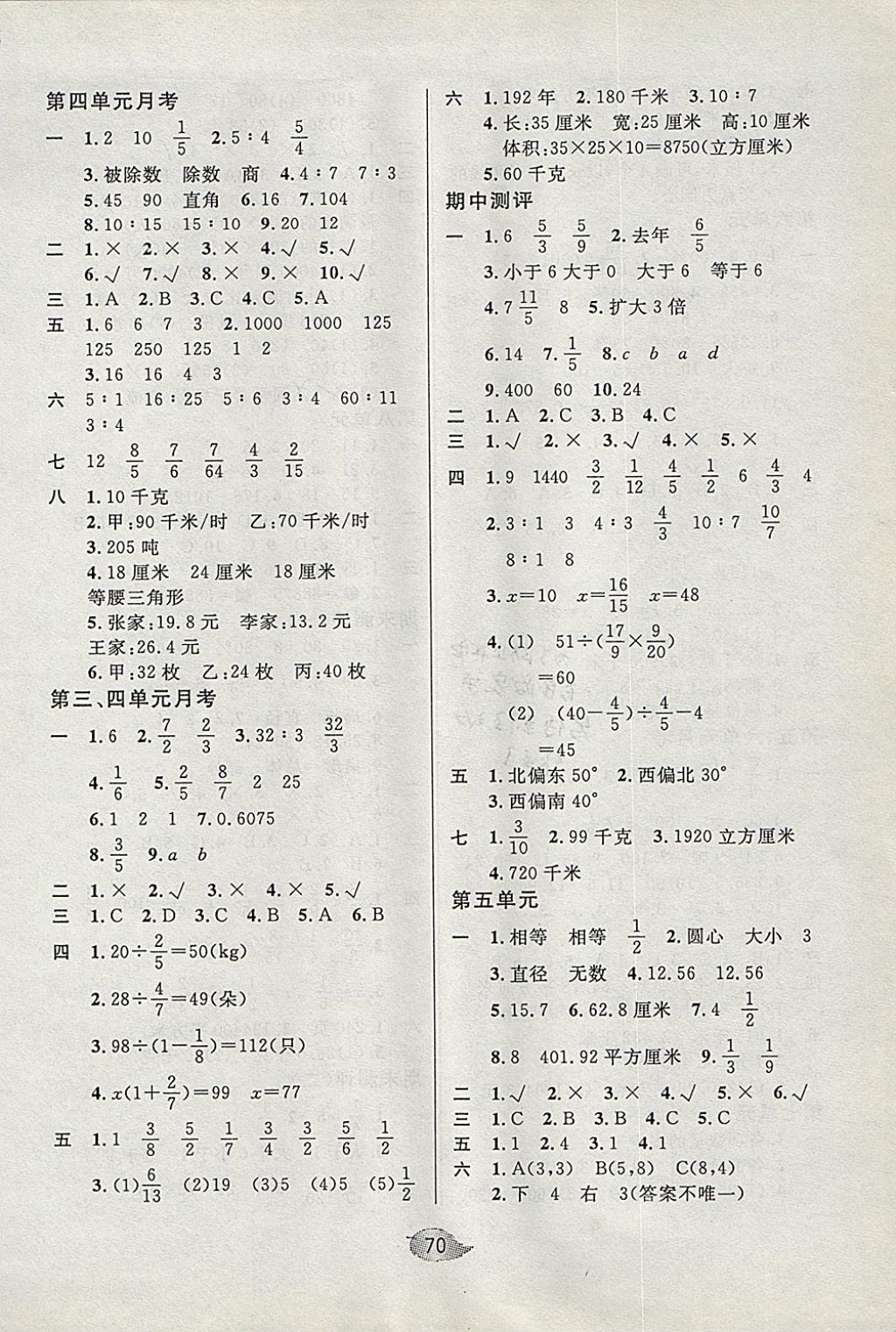 2017年藍(lán)博士創(chuàng)新同步測(cè)試組合卷六年級(jí)數(shù)學(xué)上冊(cè)人教版 參考答案第2頁(yè)