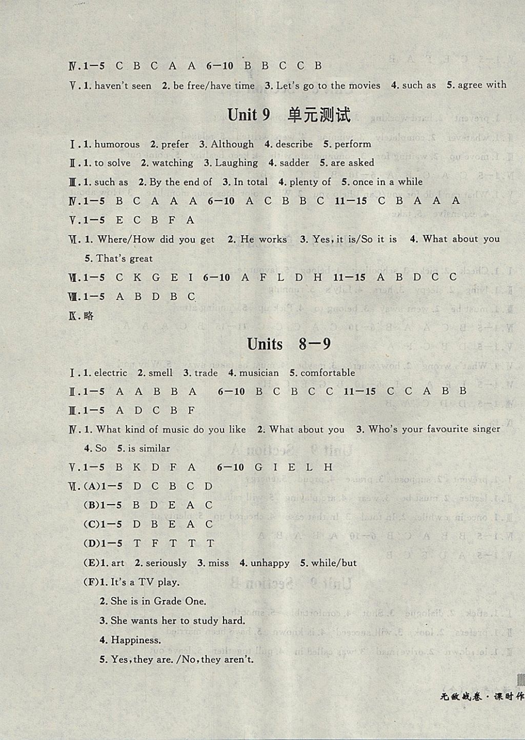 2017年無敵戰(zhàn)卷課時作業(yè)九年級英語全一冊 參考答案第11頁