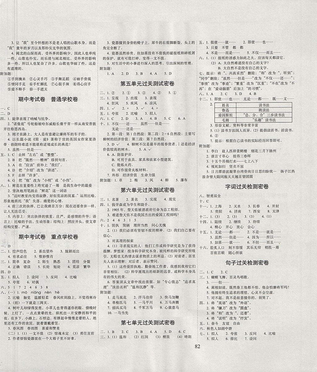 2017年期末冲刺100分完全试卷六年级语文上册江苏版 参考答案第2页