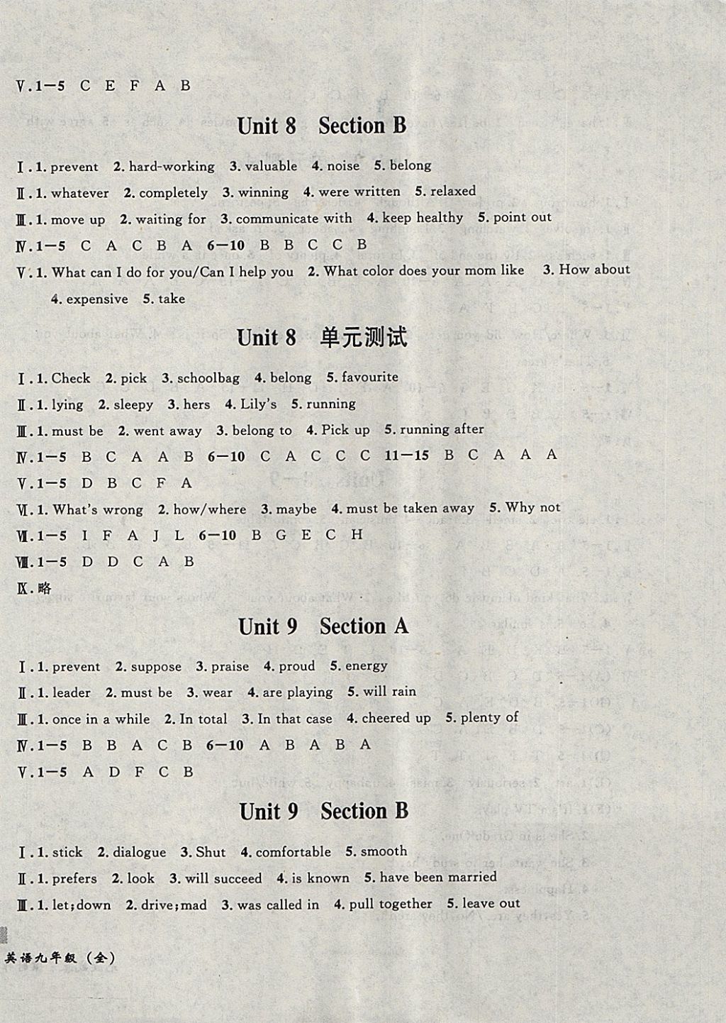 2017年無敵戰(zhàn)卷課時作業(yè)九年級英語全一冊 參考答案第10頁