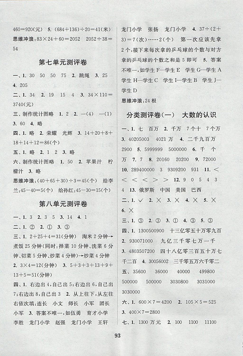 2017年通城學(xué)典小學(xué)全程測評卷四年級數(shù)學(xué)上冊人教版 參考答案第5頁