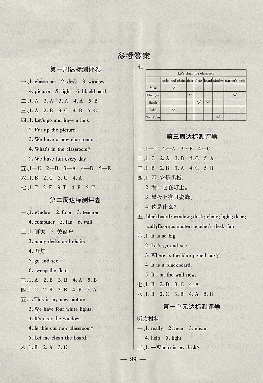 2017年北斗星天天向上同步測(cè)試四年級(jí)英語(yǔ)上冊(cè)人教版 參考答案第1頁(yè)