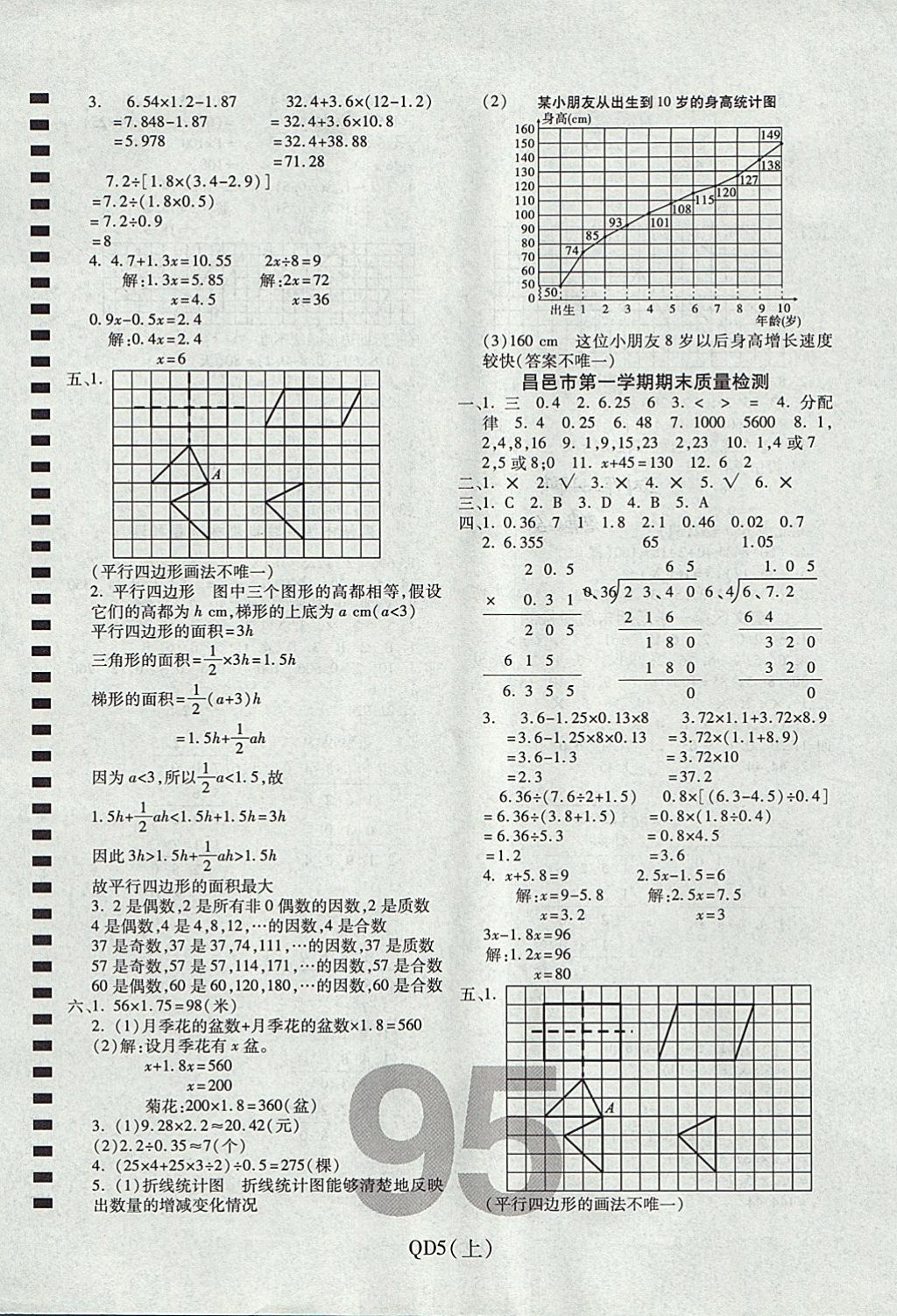 2017年期末100分沖刺卷五年級(jí)數(shù)學(xué)上冊(cè)青島版濰坊專用 參考答案第7頁(yè)