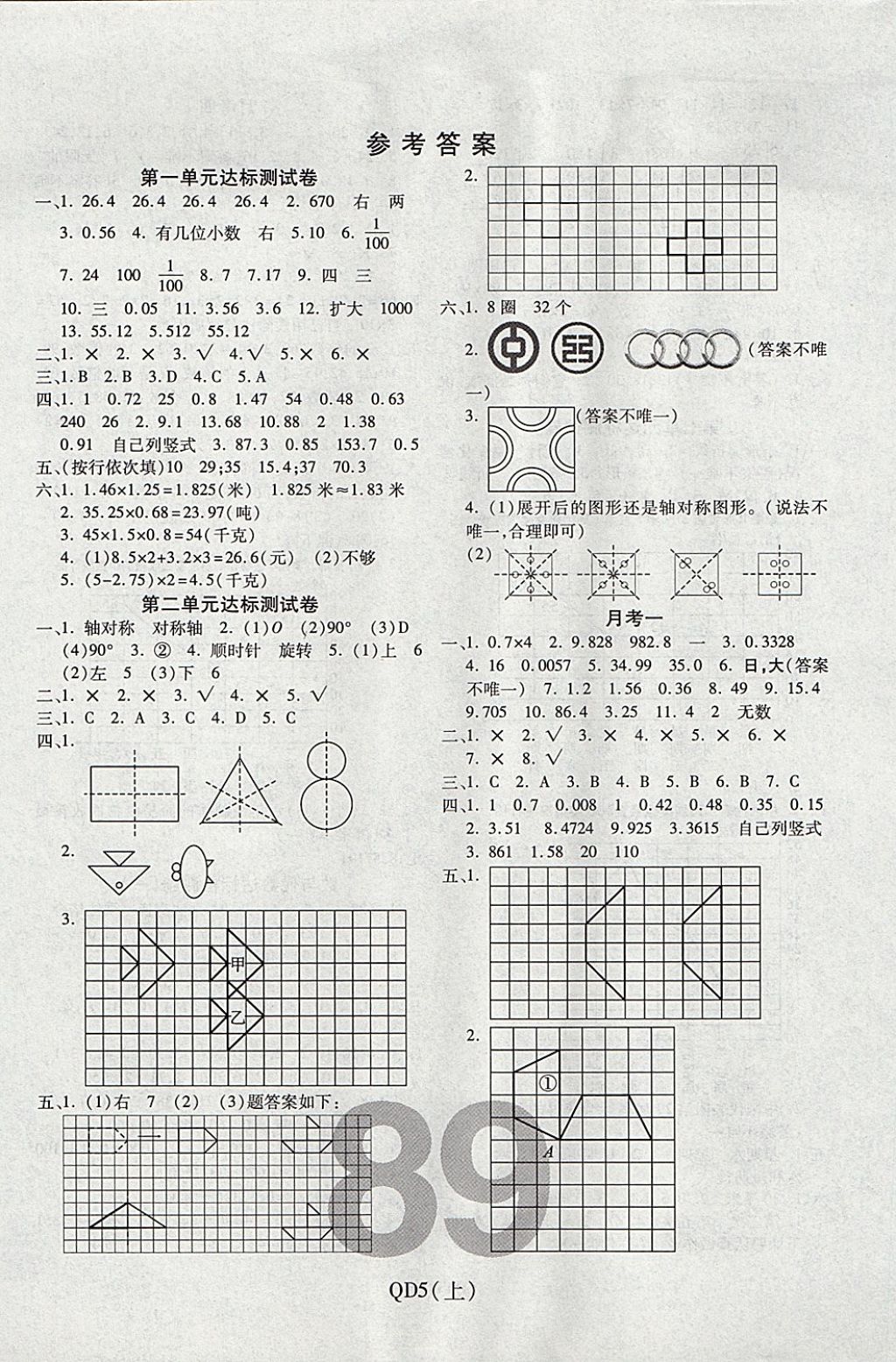 2017年期末100分冲刺卷五年级数学上册青岛版潍坊专用 参考答案第1页