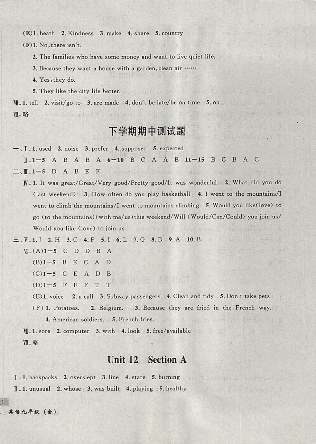 2017年无敌战卷课时作业九年级英语全一册 参考答案第14页