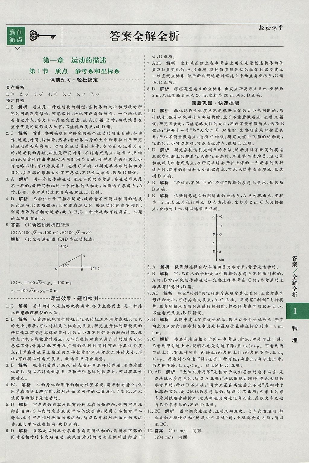 2018年贏在微點輕松課堂物理必修1 參考答案第1頁