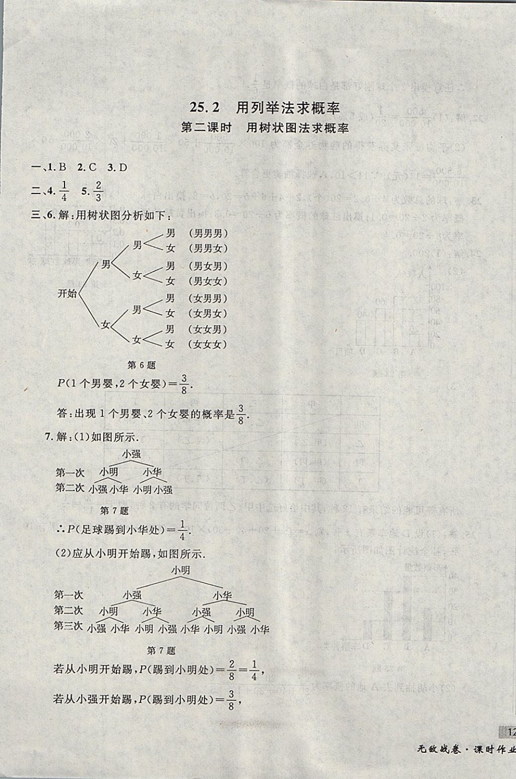 2017年無敵戰(zhàn)卷課時(shí)作業(yè)九年級(jí)數(shù)學(xué)全一冊(cè) 參考答案第33頁