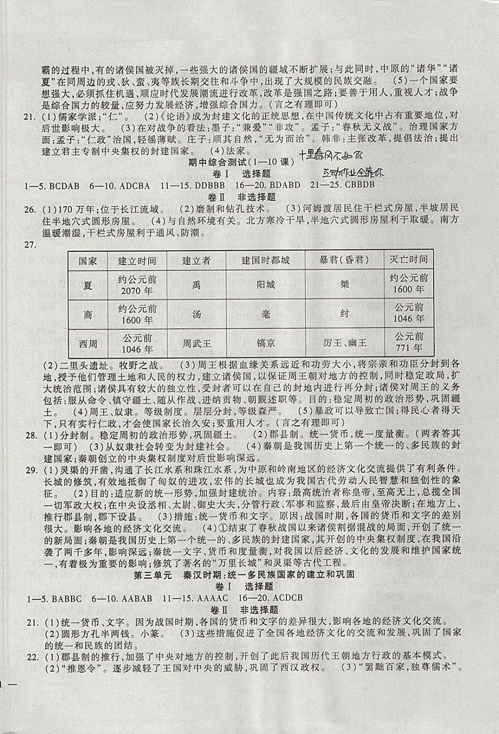 2017年華夏一卷通七年級歷史上冊人教版 參考答案第2頁